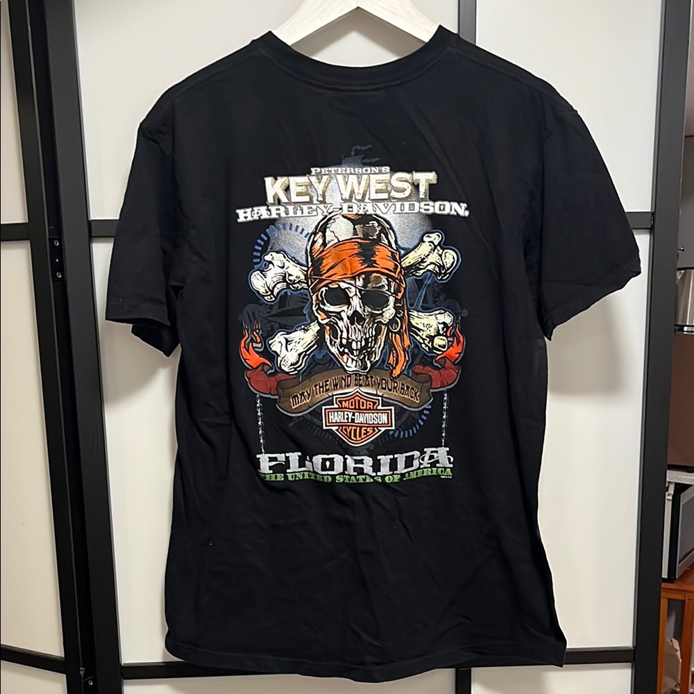 Harley Davidson Key West FL Pirate Skull Graphic Tee Shirt Men’s L Black 2013